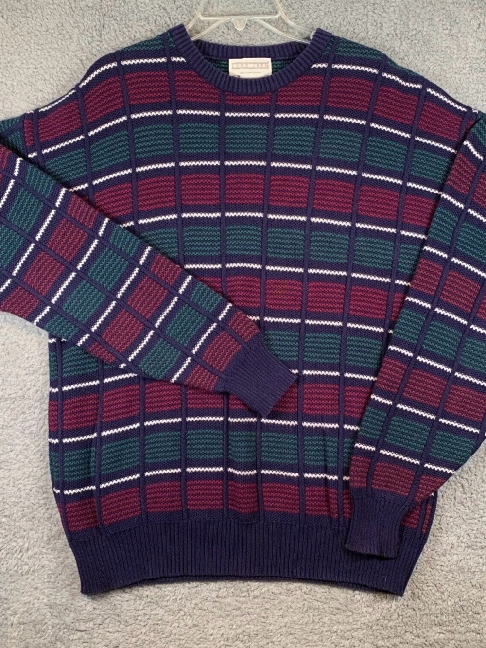 Vintage Lord Jeff Sweater Mens Medium Maroon and Green Squares Geometric - Picture 3 of 6